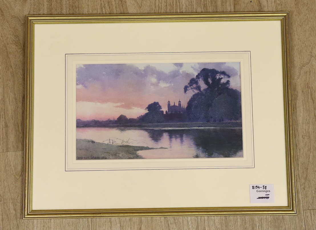 Carleton Grant (1860-1930), View of The Thames and Eton College Chapel at sunset, signed and indistinctly dated lower left, 17 x 28cm